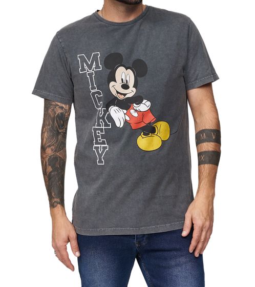 RE:COVERED X DISNEY MICKY MOUSE Herren T-Shirt mit Mickey-Schriftzug Alltags-Shirt Baumwoll-Shirt Kurzarm-Shirt MMDIS2491 Grau