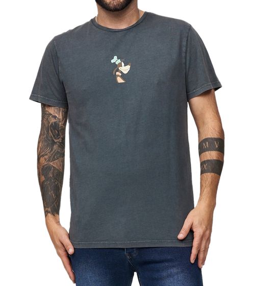 RE:COVERED X Disney Herren T-Shirt mit Goofy Profil Schriftzug Print Baumwoll-Shirt Rundhals-Shirt MMDIS2507 Grau