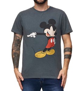 T-shirt homme RE:COVERED X Disney avec imprimé Mickey Mouse, en coton, col rond, gris, MMDIS2485