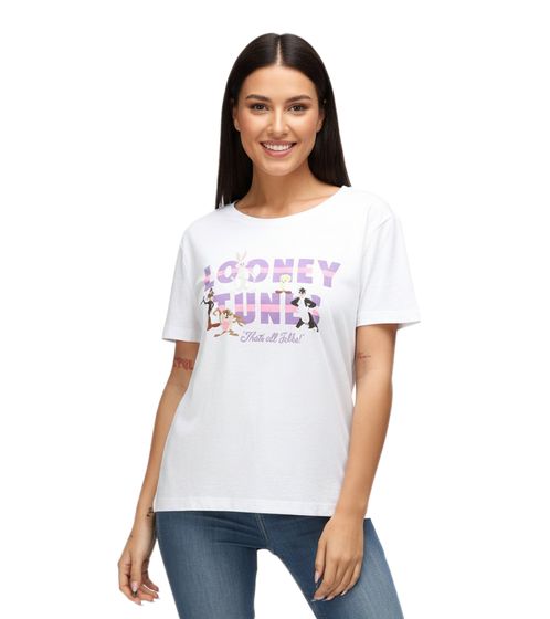 RE:COVERED X Looney Tunes Women's T-Shirt with THATS ALL FALKS Lettering, Cotton Crew Neck, RCWARN6612 White