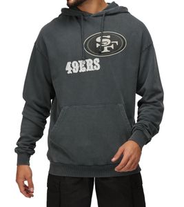 RE:COVERED X NFL Herren Kapuzen-Pullover mit 49ERS Schriftzug Baumwoll-Hoody Langarm-Shirt RCNFL1318A Grau