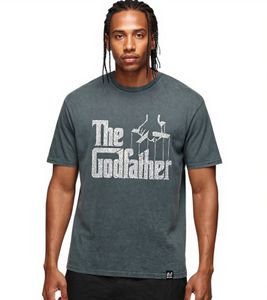 RE:COVERED X The Godfather Camicia da uomo in cotone con stampa di grandi lettere, manica corta, MMVCM274, grigio