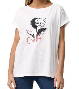 RE:COVERED X Disney Women's T-Shirt with Cruella De Vil Print, Cotton T-Shirt, Crew Neck, Boyfriend Fit, MMDIS2677 Off-White RE:COVERED X Disney Women's T-Shirt with Cruella De Vil Print, Cotton T-Shirt, Crew Neck, Boyfriend Fit, MMDIS2677 Off-White