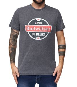 RE:COVERED X BUDWEISER Men's T-Shirt with Large "King of Beers" Print, Everyday Shirt, Short-Sleeved Shirt, MMABI399 Gray