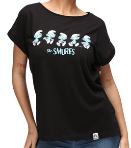 RE:COVERED X Smurfs Women's T-Shirt with Smurf Print, Boyfriend Fit, Crew Neck, Black, Cotton T-Shirt RCSMF117 RE:COVERED X Smurfs Women's T-Shirt with Smurf Print, Boyfriend Fit, Crew Neck, Black, Cotton T-Shirt RCSMF117