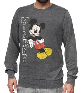 RE:COVERED X DISNEY Men's Crew Neck Sweater with MICKEY MOUSE Print, Everyday Sweater with Cotton Content, MMDIS2492 Gray RE:COVERED X DISNEY Men's Crew Neck Sweater with MICKEY MOUSE Print, Everyday Sweater with Cotton Content, MMDIS2492 Gray
