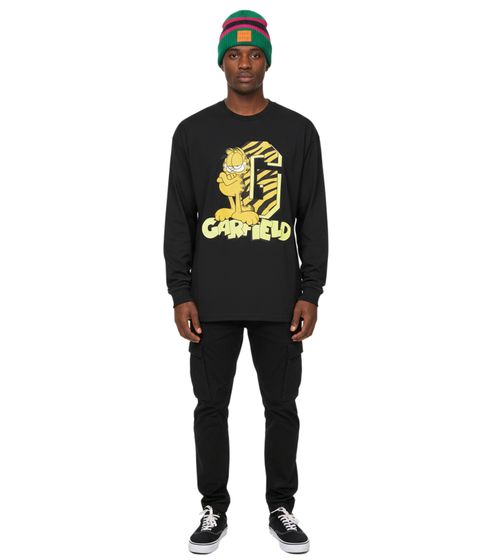RE:COVERED X nickelodeon Herren Rundhals-Shirt mit Garfield-Druck Baumwoll-Longsleeve MMNICK323 Schwarz