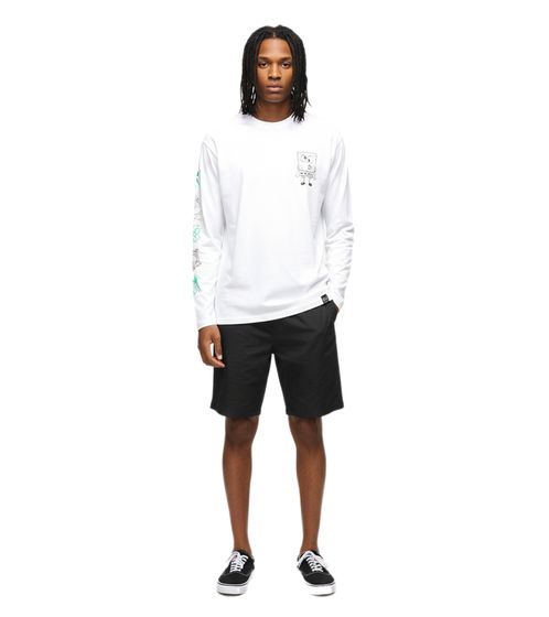RE:COVERED X Nickelodeon Men's Long-Sleeved Shirt with SpongeBob SquarePants Design, Cotton Pullover, Crew Neck, MMVCM199 White