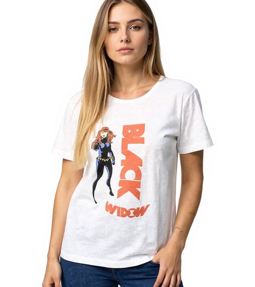 T-shirt femme RE:COVERED X MARVEL imprimé « Black Widow » en coton à manches courtes MMMARV1122 écru-blanc