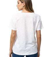 Camiseta RE:COVERED X MARVEL para mujer con estampado "Viuda Negra" de algodón, manga corta, MMMARV1122, color crudo y blanco Camiseta RE:COVERED X MARVEL para mujer con estampado "Viuda Negra" de algodón, manga corta, MMMARV1122, color crudo y blanco