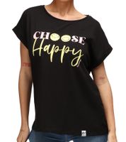 RE:COVERED X Smileyworld Choose Happy Damen T-Shirt mit Smiley Print Baumwoll-Shirt Boyfriend-Cut Rundhals-Shirt RCSMLYWD459 Schwarz RE:COVERED X Smileyworld Choose Happy Damen T-Shirt mit Smiley Print Baumwoll-Shirt Boyfriend-Cut Rundhals-Shirt RCSMLYWD459 Schwarz