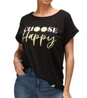 RE:COVERED X Smileyworld Choose Happy Damen T-Shirt mit Smiley Print Baumwoll-Shirt Boyfriend-Cut Rundhals-Shirt RCSMLYWD459 Schwarz RE:COVERED X Smileyworld Choose Happy Damen T-Shirt mit Smiley Print Baumwoll-Shirt Boyfriend-Cut Rundhals-Shirt RCSMLYWD459 Schwarz