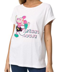 T-shirt femme RE:COVERED X Disney avec imprimé Mickey Mouse, en coton, col rond, MMDIS2597, blanc cassé T-shirt femme RE:COVERED X Disney avec imprimé Mickey Mouse, en coton, col rond, MMDIS2597, blanc cassé