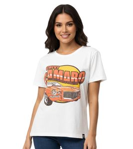 RE:COVERED Vintage Chevy Camaro Damen T-Shirt mit Auto-Print Baumwoll-Shirt Kurzarm-Shirt MMPKC475 Ecru-Weiß