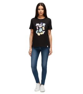 RE:COVERED X Disney T-shirt femme avec imprimé Mickey Mouse aux couleurs pastel Chemise en coton Chemise à col rond Chemise à manches courtes RCDIF2070 Noir
