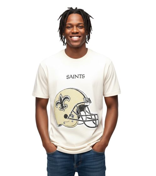 RE:COVERED X NFL Camiseta de los New Orleans Saints para hombre con letras del logotipo, algodón, cuello redondo, MMNFL1194, beige