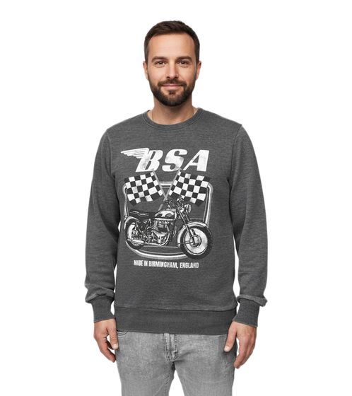 RE:COVERED X BSA Herren Rundhals-Pullover mit ‎‎"British Motor Flag"-Print Langarm-Shirt Sweat-Shirt MMBSA301 Grau