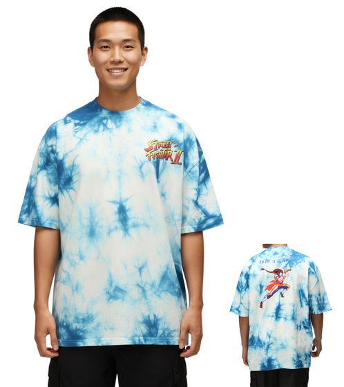 Camiseta RE:COVERED X CAPCOM para hombre con estampado de Street Fighter Vega, algodón, cuello redondo, MMDIF1879, azul