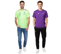 Mercedes-Benz AMG Petronas F1 Herren T-Shirt mit Sponsoren-Logos oder George Russell-Print Kurzarm-Shirt Neon-Grün oder Lila