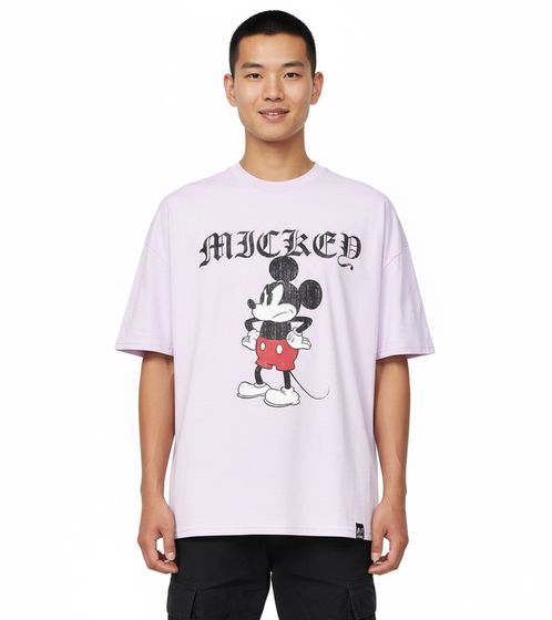 RE:COVERED X Disney T-shirt da uomo con stampa di Topolino brontolone in cotone a scollo tondo MMDIS2689 viola