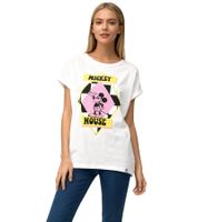 RE:COVERED X Disney Damen T-Shirt mit Mickey Mouse Aufdruck Shirt Baumwoll-Shirt Rundhals-Shirt MMDIS2676 Ecru-Weiß