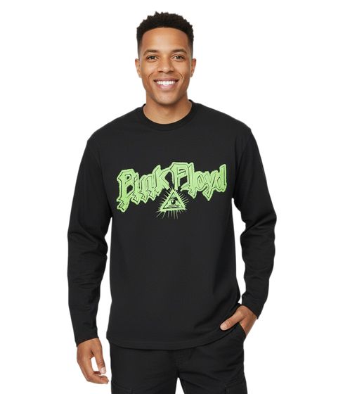 RE:COVERED X Pink Floyd Herren Langarm-Shirt mit Vibrant Green Logo-Print Baumwoll-Longsleeve Pullover MMPER774 Schwarz RE:COVERED X Pink Floyd Herren Langarm-Shirt mit Vibrant Green Logo-Print Baumwoll-Longsleeve Pullover MMPER774 Schwarz