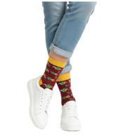 1 paire de chaussettes en coton pour homme Moustard Mardi Grass avec imprimé intégral de casquettes d'arlequin et de bouffon, bas longs à motifs 17S-MGRASS-M Jaune/Rouge foncé/Jaune