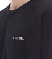 STONES Herren T-Shirt schlichtes Baumwoll-Shirt mit Rundhals und Stick-Logo Kurzarm-Shirt 240gsm Oversized Schwarz
