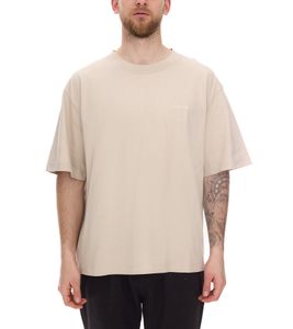 STONES men's T-shirt, simple cotton shirt with round neck and embroidered logo, short-sleeved shirt, 240gsm, oversized beige STONES men's T-shirt, simple cotton shirt with round neck and embroidered logo, short-sleeved shirt, 240gsm, oversized beige