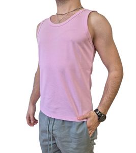STONES Men's Tank Top, Cotton Crew Neck, Undershirt, Pink