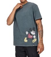 RE:COVERED X Disney Camiseta de hombre con estampado de Mickey Mouse Camisa de algodón con efecto batik Camisa de cuello redondo Azul oscuro, azul batik o gris