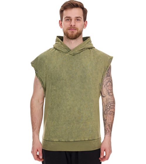 ROCKUPY Canotta da uomo con cappuccio, senza maniche, in cotone, con stampa posteriore, maglietta muscolare tie-dye 393827 verde