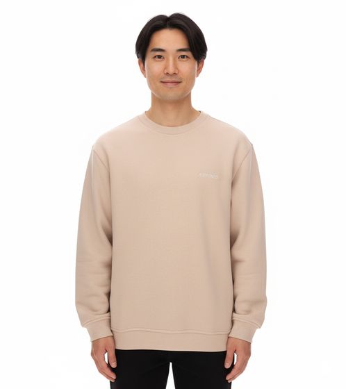 Maglione oversize da uomo STONES, moderna felpa girocollo in cotone 400gsm con ricamo del logo, beige