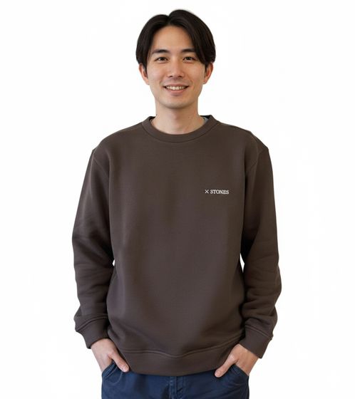 STONES Herren Pullover Baumwoll-Sweater Rundhals-Ausschnitt Oversize Schnitt Sweatshirt 400gsm Dunkel-Braun