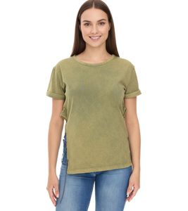 ROCKUPY Damen T-Shirt Kurzarm-Shirt mit Seitenschlitz Baumwoll-Shirt Rundhals-Shirt 393828 Grün