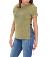 Camiseta ROCKUPY para mujer, de manga corta y con abertura lateral, de algodón, cuello redondo, 393828, verde