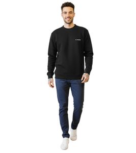STONES Herren Basic-Pullover moderner Baumwoll-Sweater Sweatshirt mit Logo-Stickerei Langarm-Shirt 400gsm Schwarz STONES Herren Basic-Pullover moderner Baumwoll-Sweater Sweatshirt mit Logo-Stickerei Langarm-Shirt 400gsm Schwarz