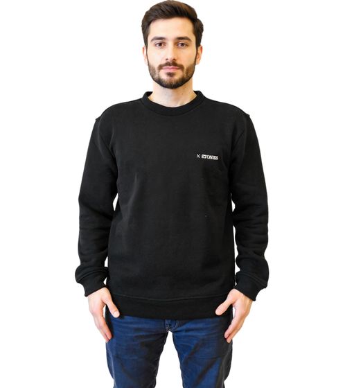 Sweat-shirt homme STONES avec logo brodé, pull basique, pull moderne en coton 400 g/m², chemise à manches longues, noir