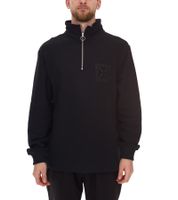 STONES Herren Pullover  Oversized-Zipper moderner Baumwoll-Zipper Troyer 400gsm mit Stehkragen mit Logo-Stickerei Schwarz