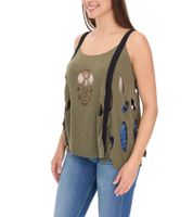 ROCKUPY Ariana Women's Tank Top with Skull Neckline, Cotton Shirt, Summer Top with Cutouts, 366326 Khaki