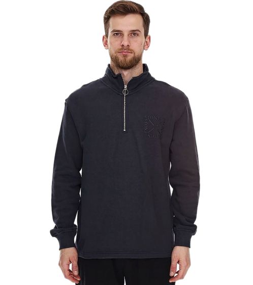 STONES Herren Pullover Oversized-Half-Zipper moderner Baumwoll-Half-Zipper Troyer 400gsm mit Stehkragen mit Logo-Stickerei Dunkel-Grau