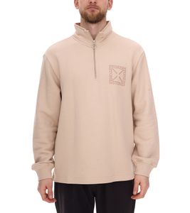Pull homme STONES avec zip, pull col roulé moderne avec col montant, pull en coton 400 g/m² avec broderie logo, coupe oversize, beige