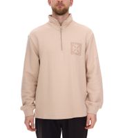Pull homme STONES avec zip, pull col roulé moderne avec col montant, pull en coton 400 g/m² avec broderie logo, coupe oversize, beige