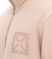 Pull homme STONES avec zip, pull col roulé moderne avec col montant, pull en coton 400 g/m² avec broderie logo, coupe oversize, beige