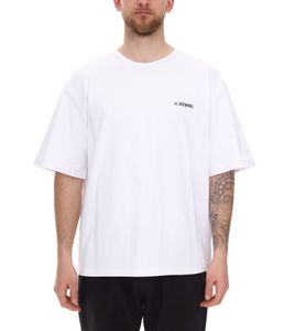 Camiseta de hombre STONES, sencilla camiseta de algodón con cuello redondo y logo bordado, manga corta, 240 g/m², corte oversize, color blanco