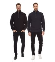 Pull oversize demi-zip pour homme STONES, pull moderne demi-zip en coton 400 g/m² avec col montant et broderie logo, gris foncé ou noir