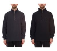 Pull oversize demi-zip pour homme STONES, pull moderne demi-zip en coton 400 g/m² avec col montant et broderie logo, gris foncé ou noir