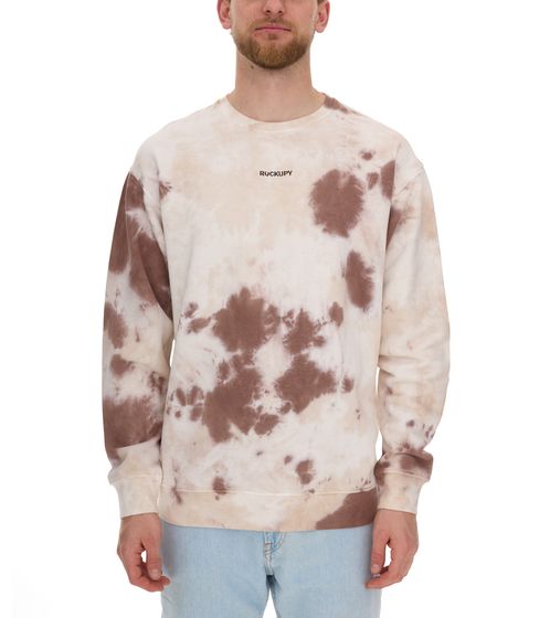Sudadera de hombre ROCKUPY de algodón con bordado de logotipo en efecto batik, jersey de cuello redondo UNI-400200 marrón crema