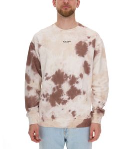 ROCKUPY Men's Sweatshirt, Cotton Sweater with Logo Embroidery in a Batik Look, Crew Neck Sweater UNI-400200, Cream-Brown