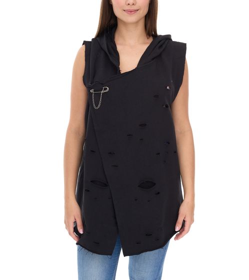 ROCKUPY gilet moderno in cotone con fori da donna con cappuccio 344889 Nero